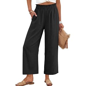 ANRABESS Womens Wide Leg Cropped Palazzo Pants | Lightweight Breathable Elastic High Waisted Pants, Beach Vacation Flowy, Lou