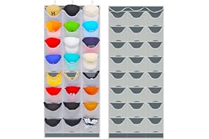 FEIGER Hat Racks for Baseball Caps, Baseball Hat Organizer Ball Cap Holder with 24 Breathable Mesh Pockets, Hat Storage Hanger with Metal Hooks and Adhesive Velcro Strips