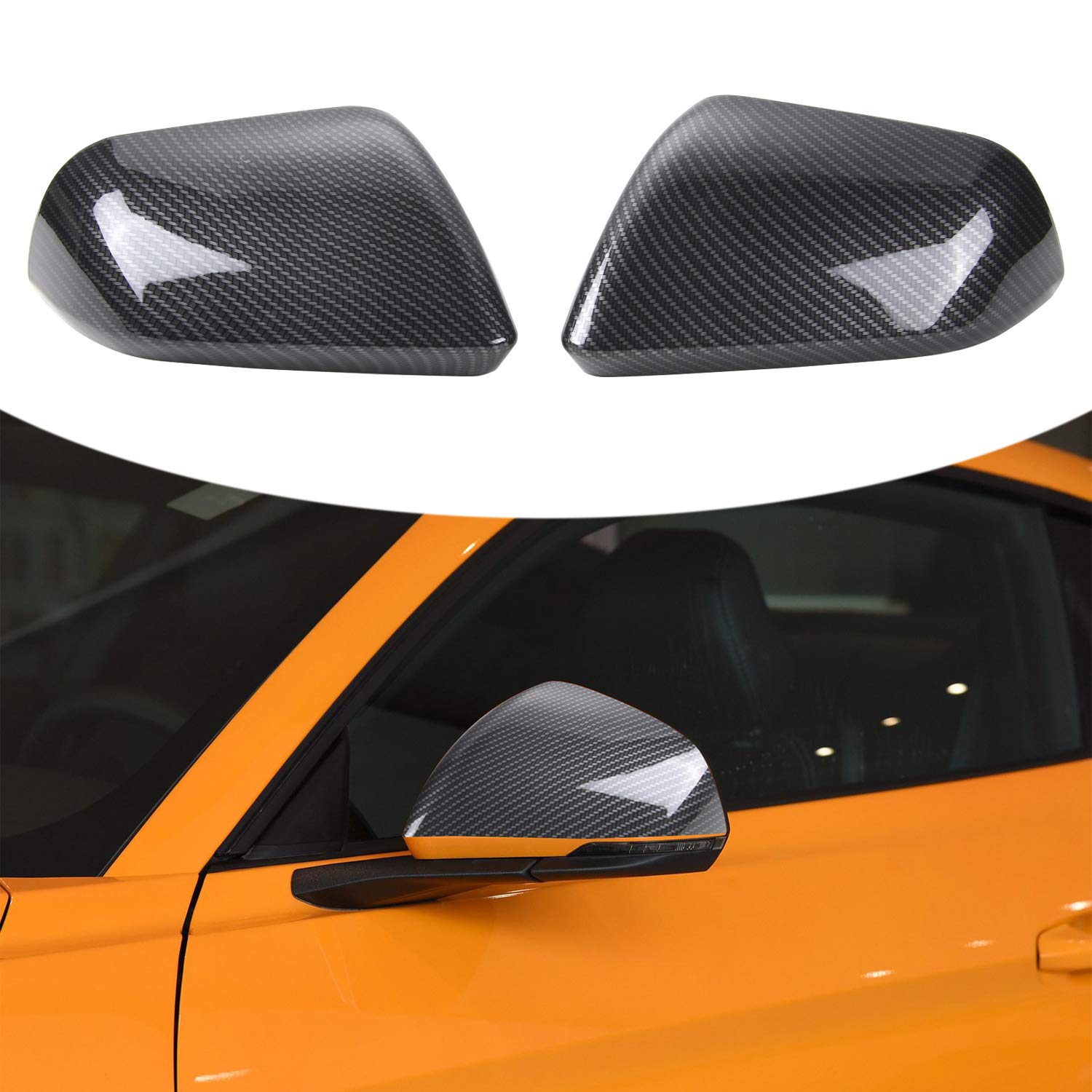 Photo 1 of RT-TCZ Rearview Mirror Cover Trim Kit Decoration Compatible with Ford Mustang 2015 2016 2017 2018 2019 2020 2021 2022 2023 2024(Carbon Fiber Grain)