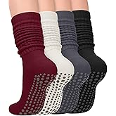 yeuG Pilates Socks for Women Non Slip Grip Socks for Yoga, Barre, Hospital, Barefoot Grippy Yoga Sock Womens Gifts 4 Pairs
