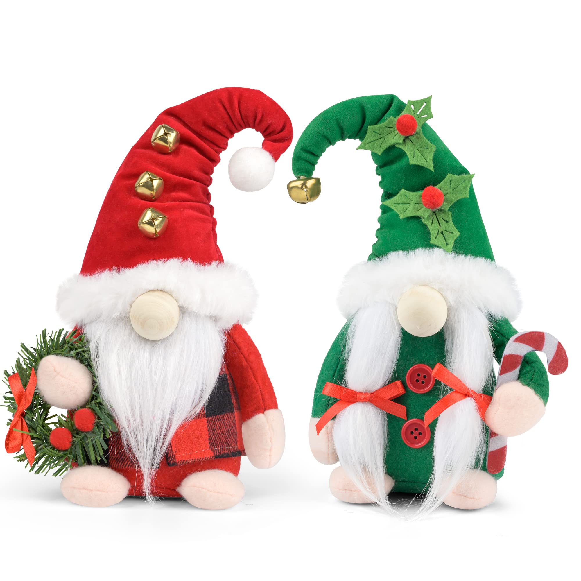 D-FantiX Elf Gnomes Decorations, 2Pack Handmade Tomte Swedish Gnome Scandinavian Figurine Nordic Gnomes Plush with Wreath Candy Christmas Elf Doll with Bell Ornaments for Home Decor Easter Gifts