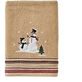 SKL Home Christmas/Winter/Gift Rustic Plaid Snowman Bath Towel, Wheat