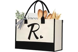 shenee Initial Canvas Tote Bag, Personalized Beach Jute Bag Present for Women Holiday, Friends Birthday Gift, Beach, Wedding