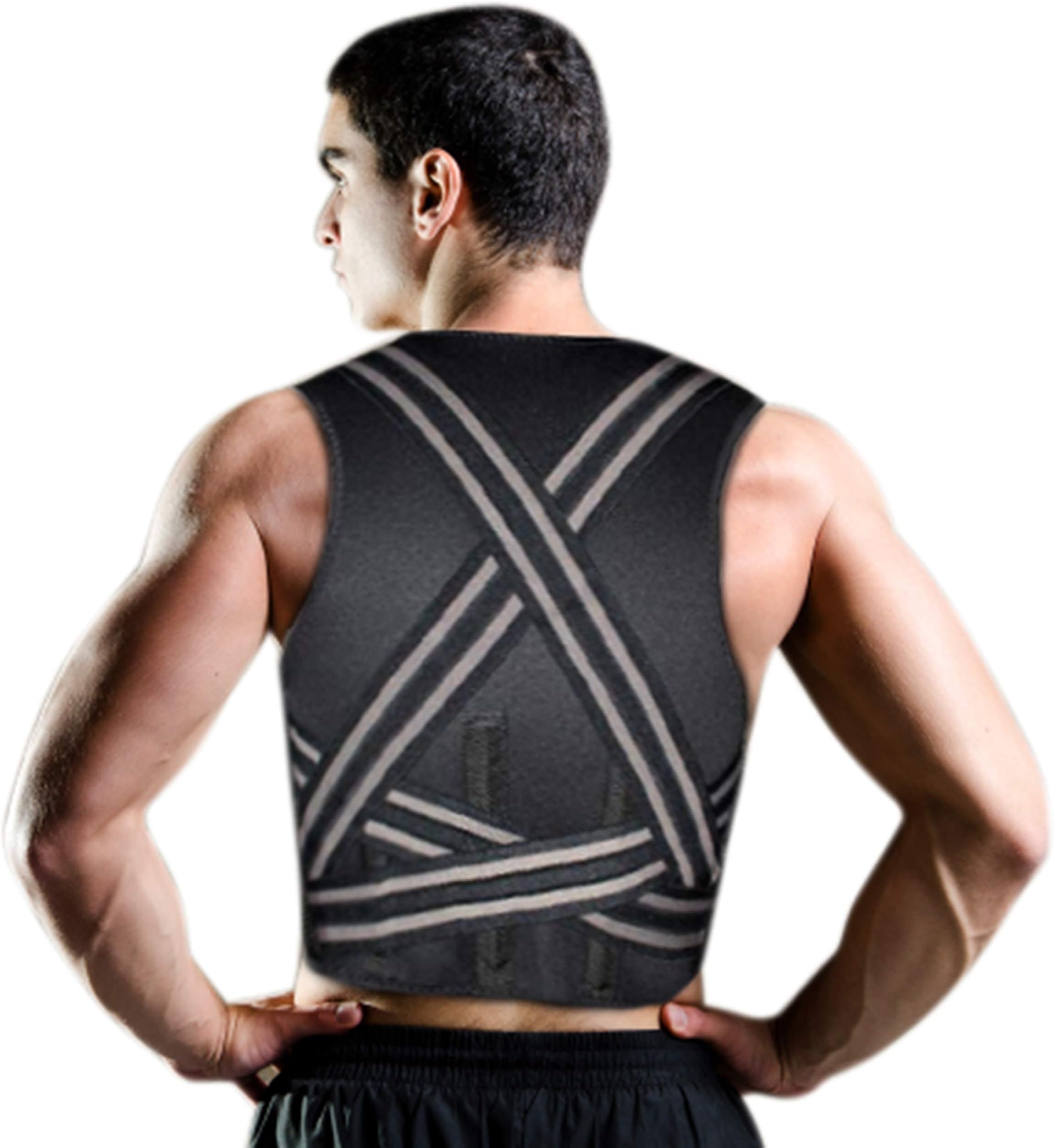 Adjustable Back Posture Corrector - Fits Waist (32” - 43”) Full Back Brace Shoulder Posture Correction for Upper and Lower Back Support and Pain Relief - Lumbar Waist Belt Brace for Men and Women