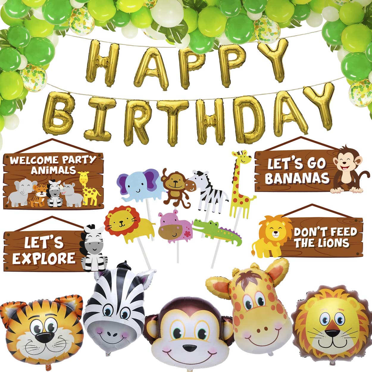 GuassLee Jungle Safari Party Balloon Garland Set - Pack Of 151 With Animal Balloons And Palm Leaves For Children Boys Birthday Party Baby Shower...