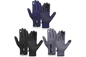 Zhanmai 3 Pairs Winter Warm Gloves Touch Screen Ski Gloves Anti Slip Windproof Thermal for Men Women Running Hiking