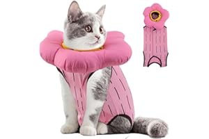 EMUST 2PCS Cat Recovery Suit & Cat Surgery Suit - Soft, Adjustable Flower Collar for Female Kittens Under 4lb (Pink, S)
