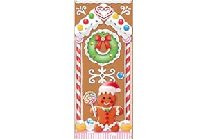 KOCKUU Christmas Gingerbread House Door Cover Decorations - Gingerbread Door Banner for Candyland Party Backdrop Decor Indoor Outdoor, 72×30 Inches