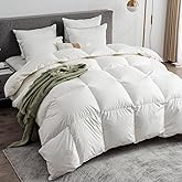 Ltinhome Feathers & Down Comforter, Organic Duvet Insert, 100% Cotton Shell, Ethically-sourced Feathers and Down Filler, All Season Warm, Queen Size, White