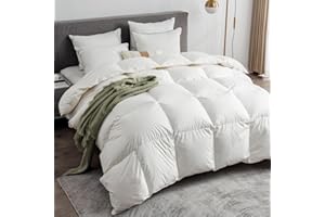 Ltinhome Feathers & Down Comforter, Organic Duvet Insert, 100% Cotton Shell, Ethically-sourced Feathers and Down Filler, All Season Warm, King Size, White