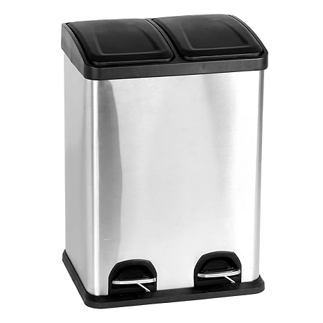 HAC24 Edelstahl Doppel Mülleimer 40l Küche | Duo Abfalleimer Trennsystem | Treteimer Mülltrenner | Mülltonne Abfallsammler Ab