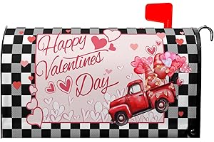 GRANBEY Valentine's Day Love Pickup Truck Mailbox Covers Magnetic Standard Size 25x21in Happy Valentine's Day Magnetic Mailbox Cover Valentines Large Post Letter Box Covers Home Decor for Outside