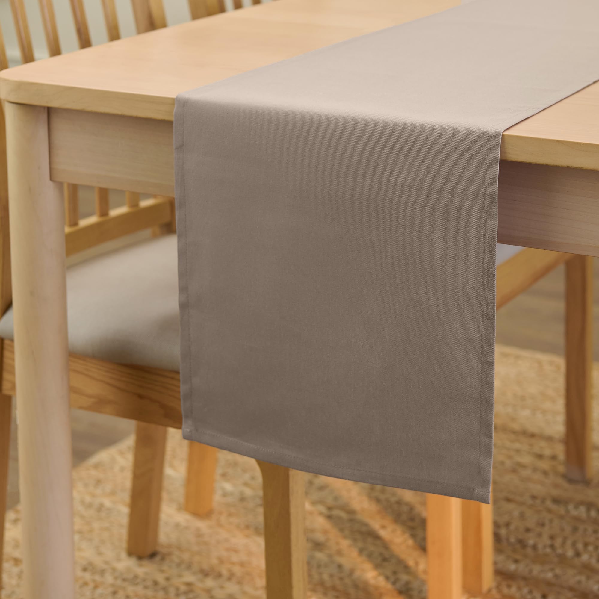 Encasa XO Table Runner 13x59 in Long | Cotton Canvas Fabric | Beige Solid Color | Machine Washable & Durable