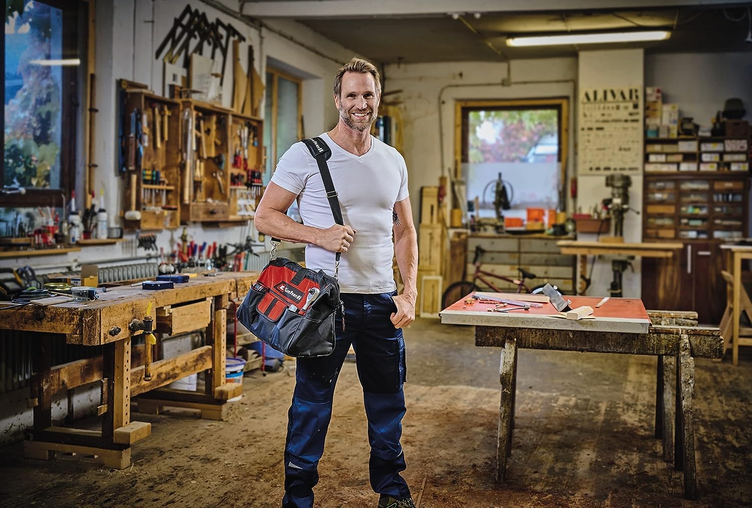 Original Einhell Tasche Bag 45/29 (für Werkzeuge & Zubehör, langlebig mit verstärktem Boden, Tragegurt, Tragegriff, verschiedene Taschen und Fächer) 5