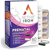 Active Iron Prenatal, Iron Supplement + Prenatal Vitamins for Women, 30 Non-Constipating Capsules + 30 Time-Release Multivitamins, Pregnancy, Breastfeeding & Postpartum Essentials