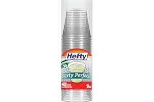 Hefty Party Perfect Clear Plastic Cups, Small Clear Cups for Parties, Wedding Receptions, Birthday Parties, Office Gatherings, and More, Recyclable, 9 Ounce, 40 Count