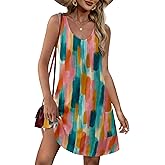 Biacolum Womens Sleeveless Tank Dress Trendy Floral Print V Neck Summer Mini Dresses Vacation Beach Sundress with Pockets