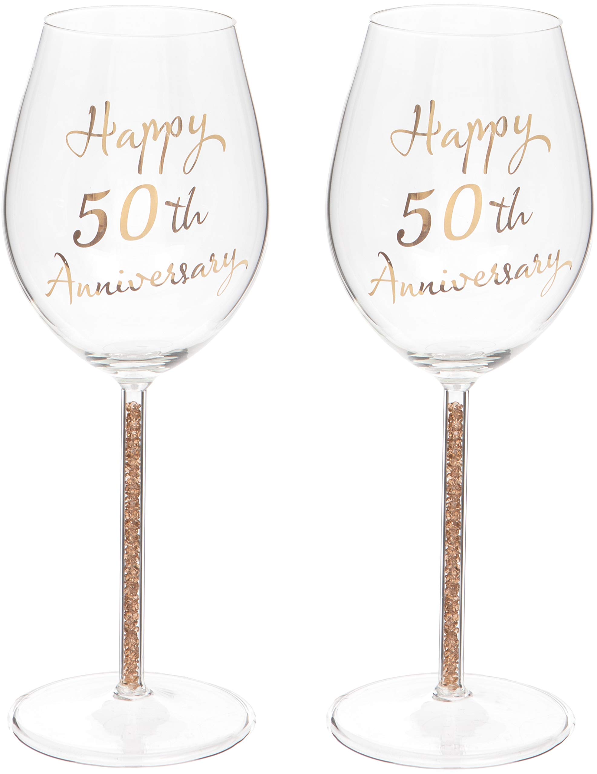 Maturi Set of Two 50th Wedding Anniversary Wine Glasses with Diamanté Stem - 400ml / 13.5 Fluid Ounces, 470215