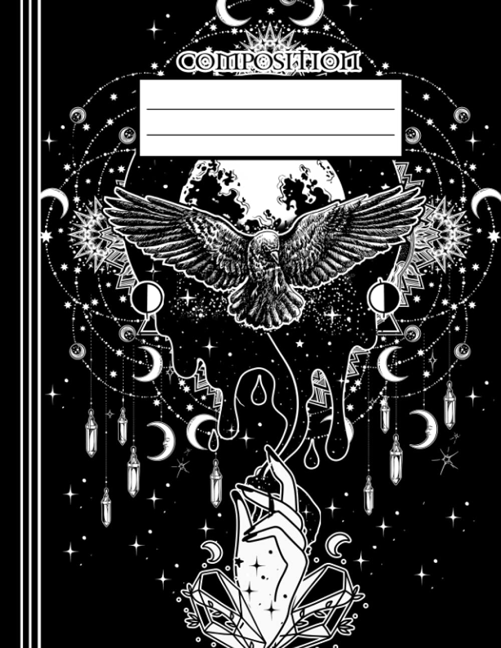 Composition: Gothic Witchy Crow Moon and Stars Composition Notebook, Lined Wide ruled Paperback Notebook