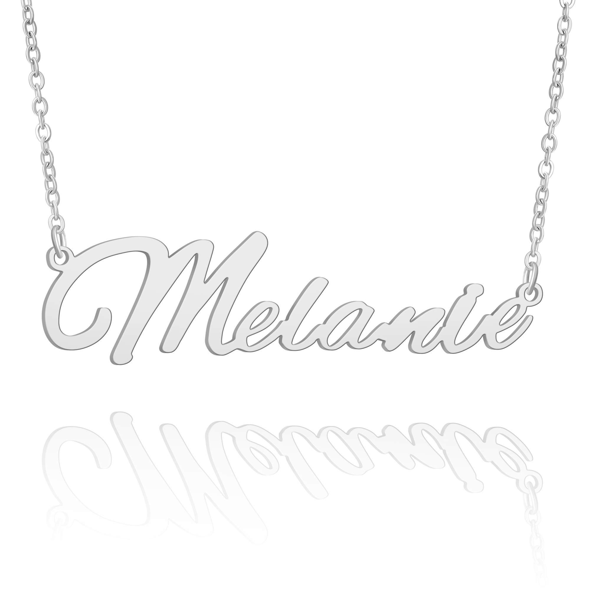 BUREI Women Name Necklace Personalized Silver Name Necklace Nameplate Pendant Jewelry Gift for Melanie