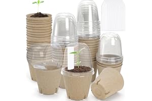 Cedilis 50 Set Peat Pots with Humidity Dome and Drainage Holes, 3 Inch Paper Seed Starter Pots, Biodegradable Plant Nursery P
