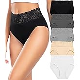 Wealurre Womens Underwear Cotton Bikini Panties for Women High Waisted Lace Hipster Stretch Briefs for Ladies 5 Pack