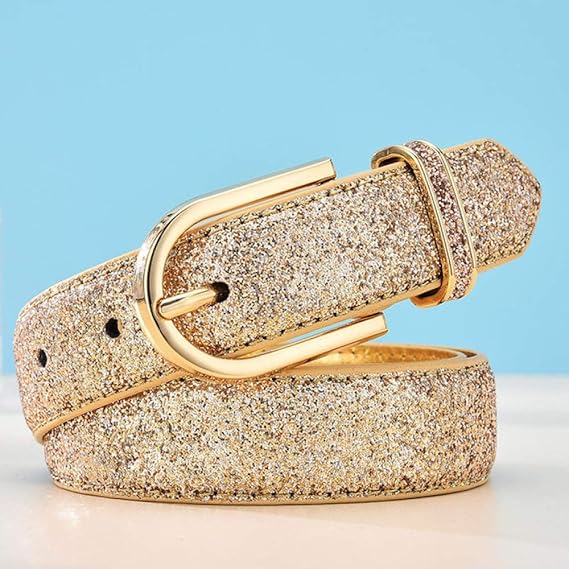 Fashion Women Glitter Gold Belt Female Silver Pu Waist Belt High
