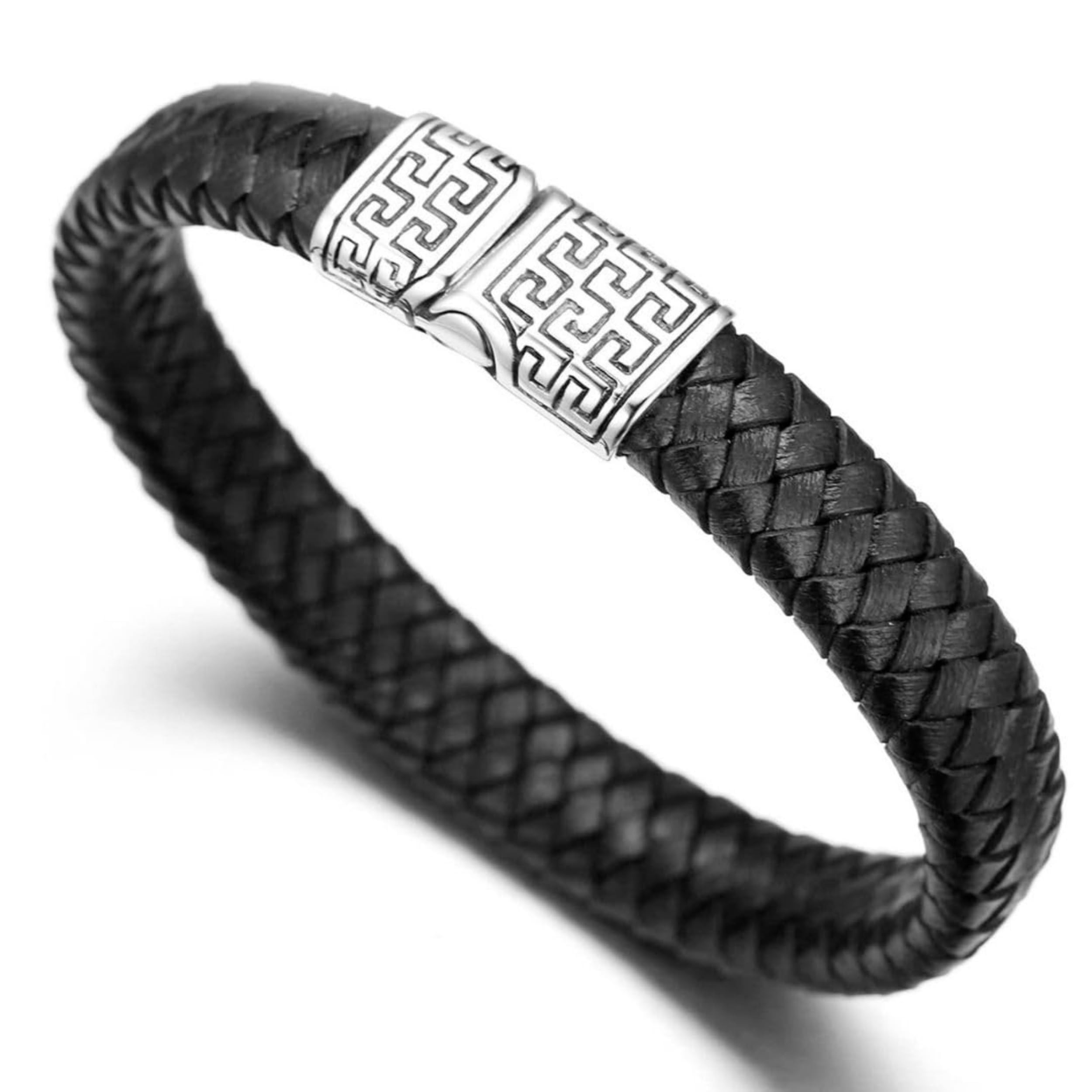 HALUKAKAH ● Solo ● Men's Genuine Black Leather Bracelet Titanium Clasp with Magnets 8.46"(21.5cm) - with Giftbox — image 1