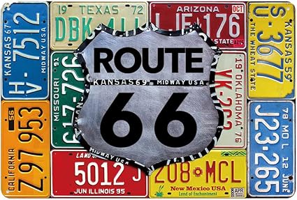 Amazon Com Route 66 Car Plate Usa Metal Tin Sign For Bar Cafe