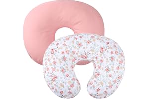 Tontukatu Nursing Pillow Cover 2 Pack 100% Cotton Nursing Pillow Slipcovers for Breastfeeding Moms Soft Fit Standard Infant Nursing Pillows & Positioners for Baby Boy Girl Floral and Pink