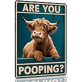 Highland Cow Bathroom Decor – Are You Pooping Sign, Cow Wall Art for Country Bathroom, Rustic Farm Animal Wall Sign, Western Cow Decorations for Homee You Pooping Sign Highland Cow by Opix Design