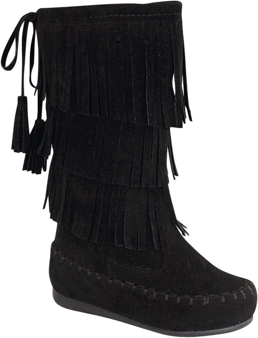 EyesOnStyle New Girls Suede Fringe Tassel Moccasin Faux Suede Fashion Children Boots Shoes (4, BlackDense)