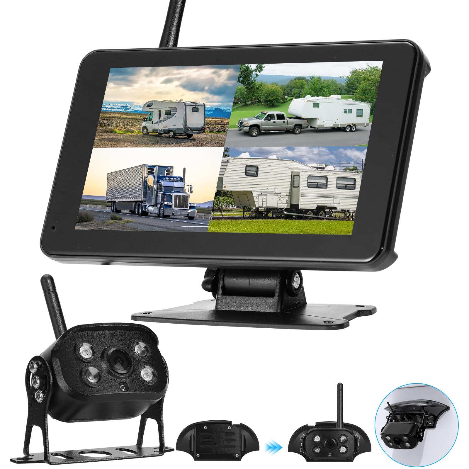 Photo 1 of Wireless Backup Camera for Truck. Rv - Vehicle Backup Camera with 7'' 1080P HD Monitor - IP67 Waterproof Reverse Camera with BSD Alert and Night Vision for Car, Van, SUV, Trailer and Camper