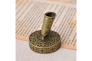 Vintage Metal Pen Holder for Desk,European Insertion Quill Pen Stand with Round Weighted Base,Decorative Feather Dip Pen Foun