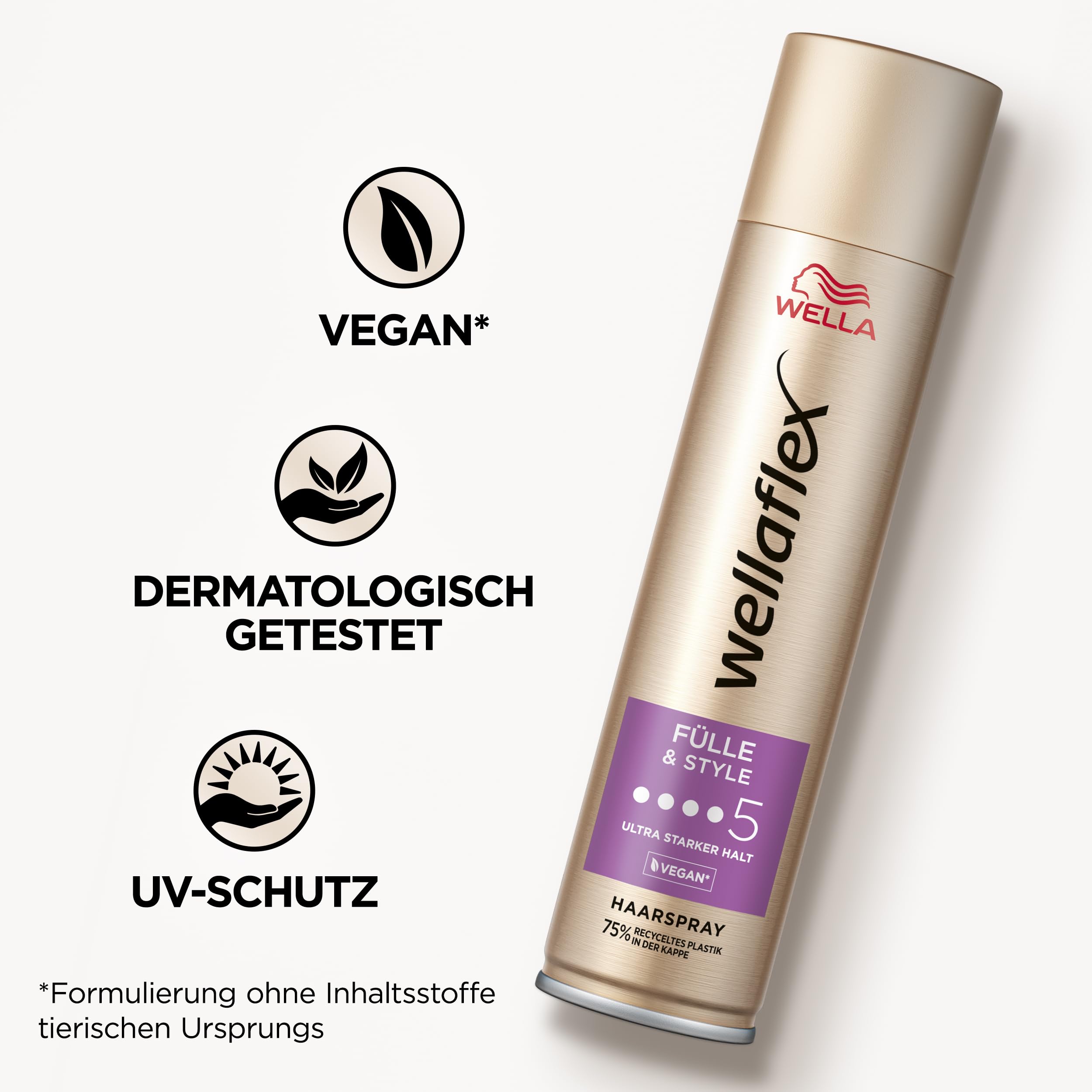Wellaflex Fülle & Style Haarspray für Frauen | Bis zu 48 Std. ultra starker Halt | Für volles, voluminöses Haar| Sanft zur Kopfhaut, dermatologisch getestet | Vegane Formel | Haltegrad 5 | 250ml 5