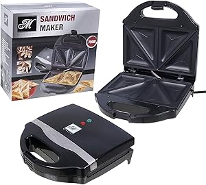 Mercury Sandwich Maker and Toaster with Baking Plates Non-Stick Surface, Black (46782)