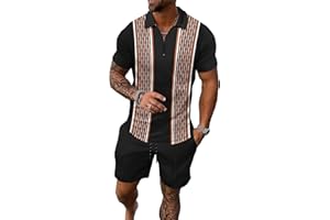 JUDFPIE Men's shorts suit two-piece polo shirt fashion summer sports casual suit men's 1/4 zipper short sleeve