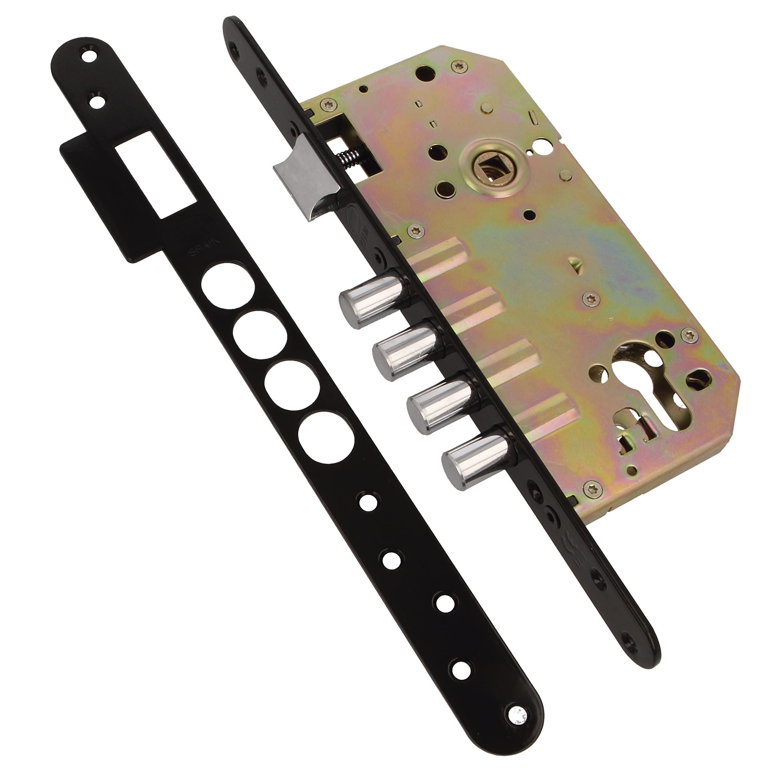 Amig - Mortise Lock with Bolts for Wooden Doors Mod. 101 Base | 50/85 mm | Without Cylinder and Safety Shield | Reversible Handle | Steel Finish in Black