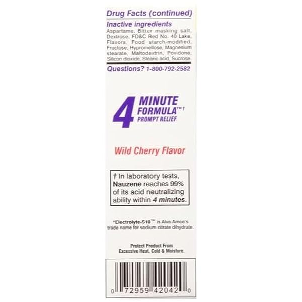 NAUZENE NON-DROWSY UPSET STOMACH & NAUSEA RELIEF CHEWABLE TABLETS – FAST-ACTING RELIEF IN 4 MINUTES – DOCTOR RECOMMENDED – WILD CHERRY FLAVOR, 42 CT