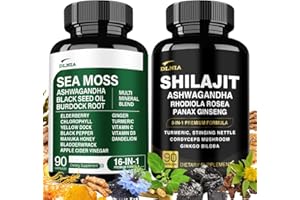 DLNIA Shilajit 9000mg, Sea Moss 17500mg, Ginger & Black Seed Oil 4000mg, Ashwagandha 5000mg, Rhodiola Rosea, 1000mg Panax Ginseng 1500mg, All in 1 Supplement - Sea Moss & Shilajit Vitality Bundle
