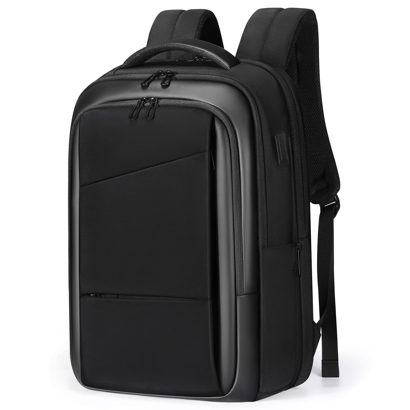 FENRUIEN Travel Laptop Backpack 15.6 Inch, Expandable Computer Backpack with USB Charging Port, Black Business Backpack for Men