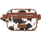 Wrangler Waist Pack for Women Cow Print Fanny Pack Men's Crossbody Belt Bag With Guitar Strap, Brown
