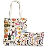 Aesthetic Dog Gifts Dog Mom Gifts for Women, Dogs Lover Pet Owner Girls Sister Makeup Bag Canvas Tote Bag, Reusable Grocery Bags with Inner Pocket for Shopping Birthday Christmas Friendship Wedding