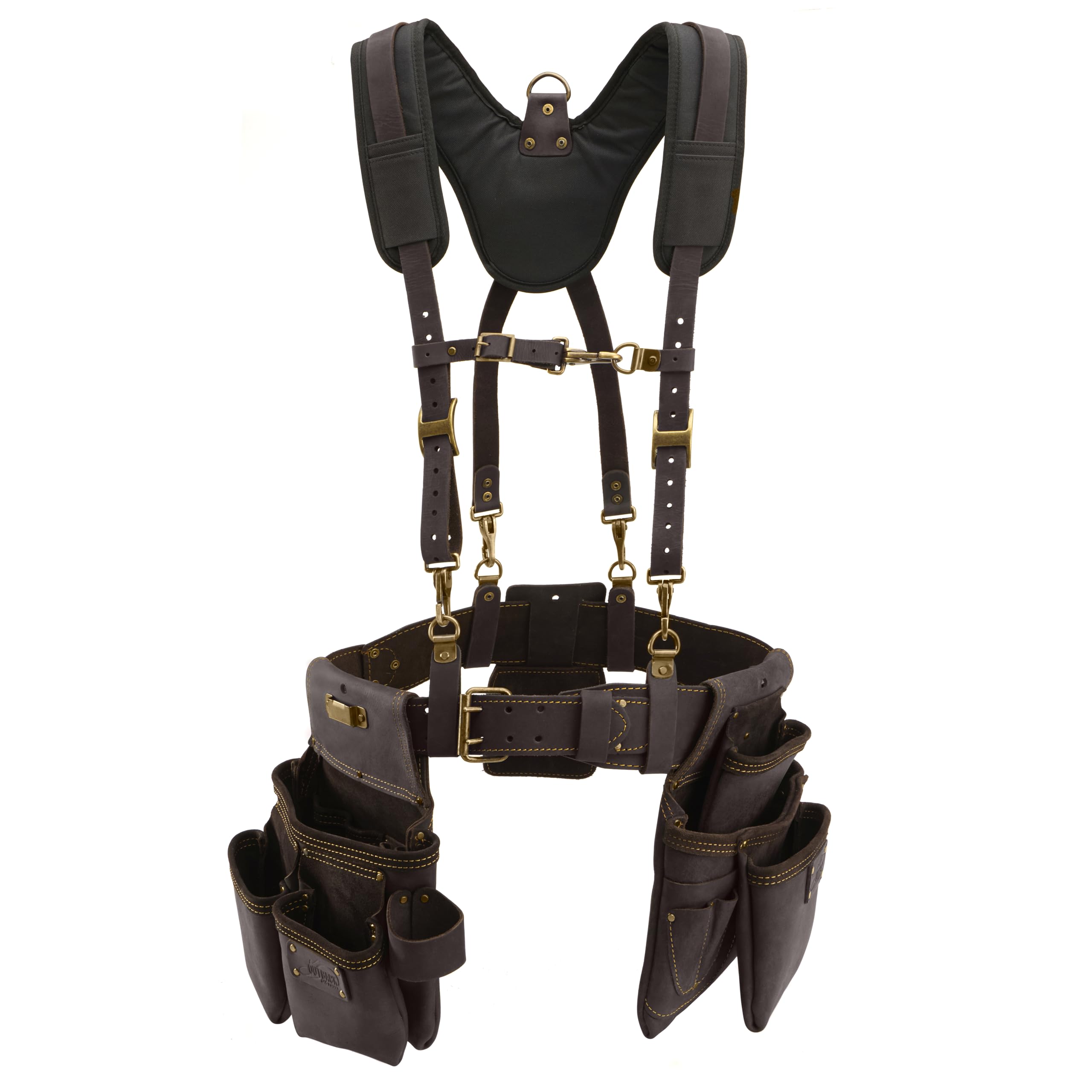 OX Pro Construction Tool Belt with Suspenders - Made of Oil-Tanned Leather with Double-Stitching and Steel Rivets - 22-Pocket Small Tool Belt Image