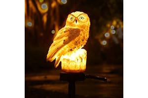 JULIAHESTIA Solar Powered Garden Owl Decor - Outdoor Yard Statue for Outside Lawn Ornament Patio Decorative Waterproof Halloween Decorations Stake Bird Lights for Landscaping Backyard Christmas