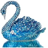 YU FENG 3.5inch Blue Swan Animal Jewelry Trinket Box Hinged Collectible Figurines for Home Decor Christmas Gift