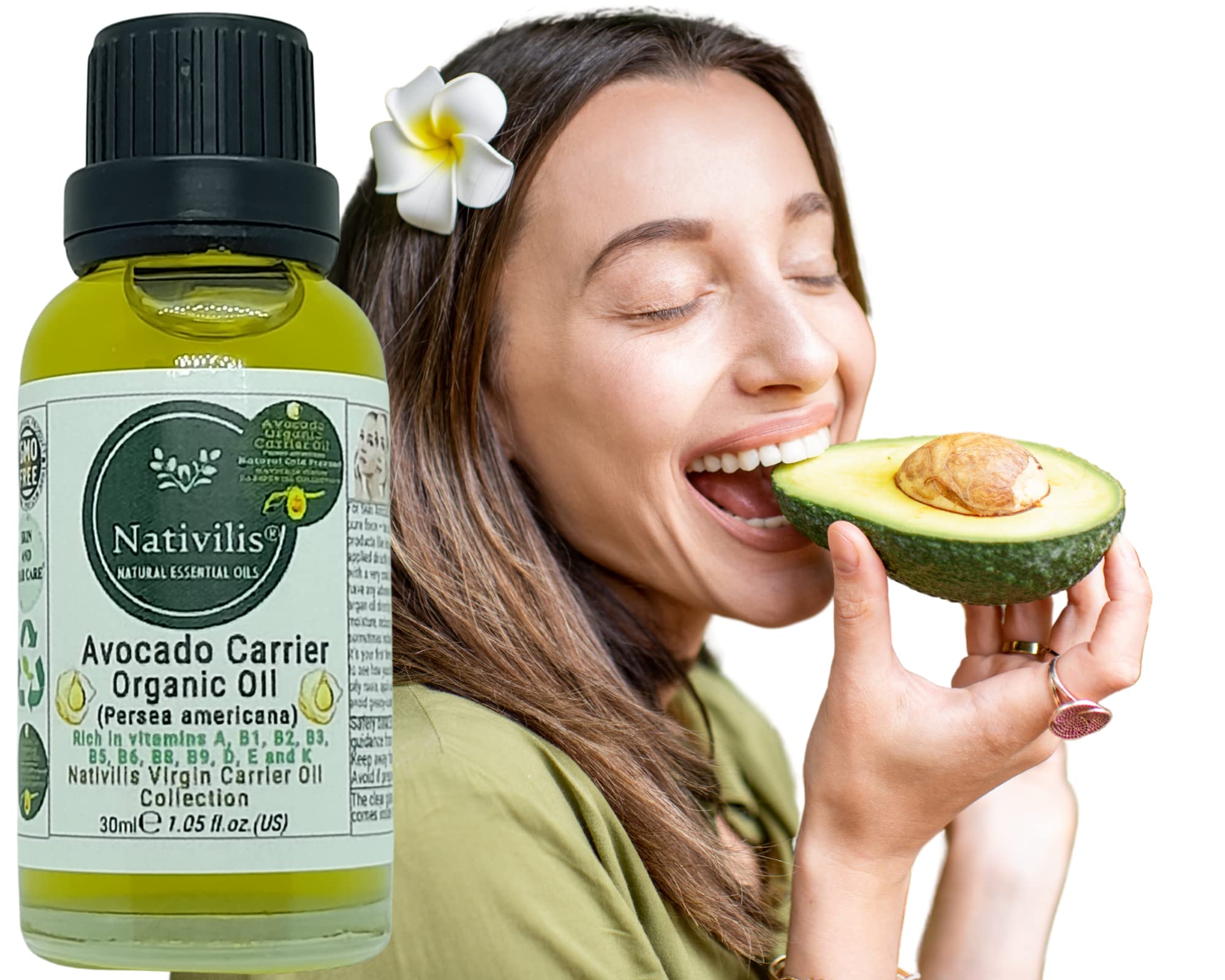 Nativilis Organic Avocado Carrier Oil (Persea americana) for Skin, Hair & Body – Cold Pressed, Lightweight Moisturising Oil – Suitable for Daily Care – 30ml – Copaiba