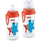 NUK First Choice Elmo Active Cup 2.0, 10 oz. Soft Spout Sippy Cup with On-The-Go Carry Clip, Lightweight, Leak Proof, Spill Proof Cup, 2-Pack