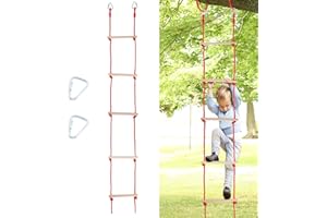humberboat Rope Ladder for Kids, Wooden Climbing Rope Ladder with Two Hooks, Hanging Swing Set Accessories for Outdoor and Indoor Kids Climbing Game, Playground Accessories