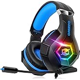 Ozeino Gaming Headset for Ps5 Ps4 PC, Over Ear Gaming Headphones with Noise Cancelling Microphone RGB Light, Deep Bass Stereo